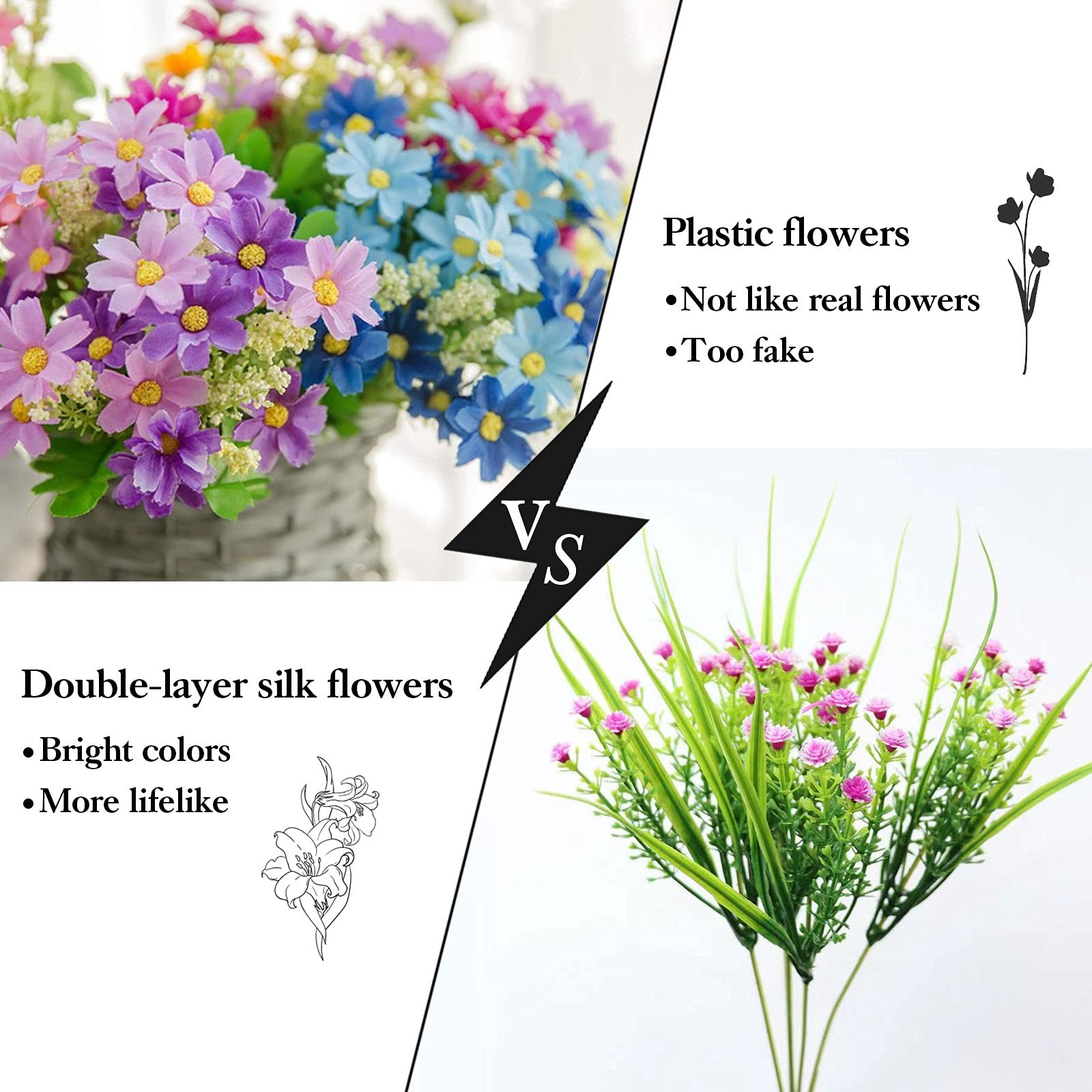 6 Bundles Outdoor Artificial Flowers for Decoration,Silk Flowers UV Resistant…