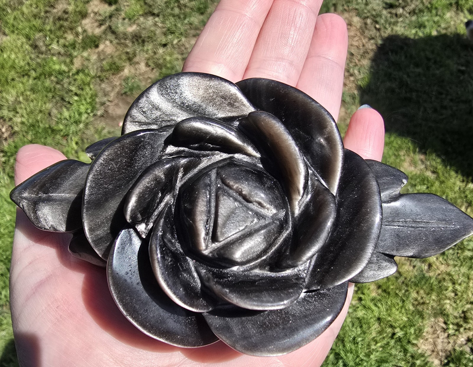 Silver obsidion rose Unique Gothic anniversary gift Crystal Energy Protection