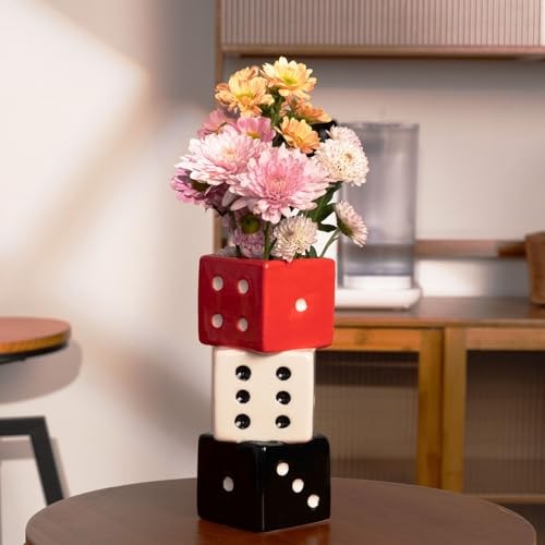 Funky Dice Vase – Unique Ceramic Home Decor for Red, White and Black Dice Vase