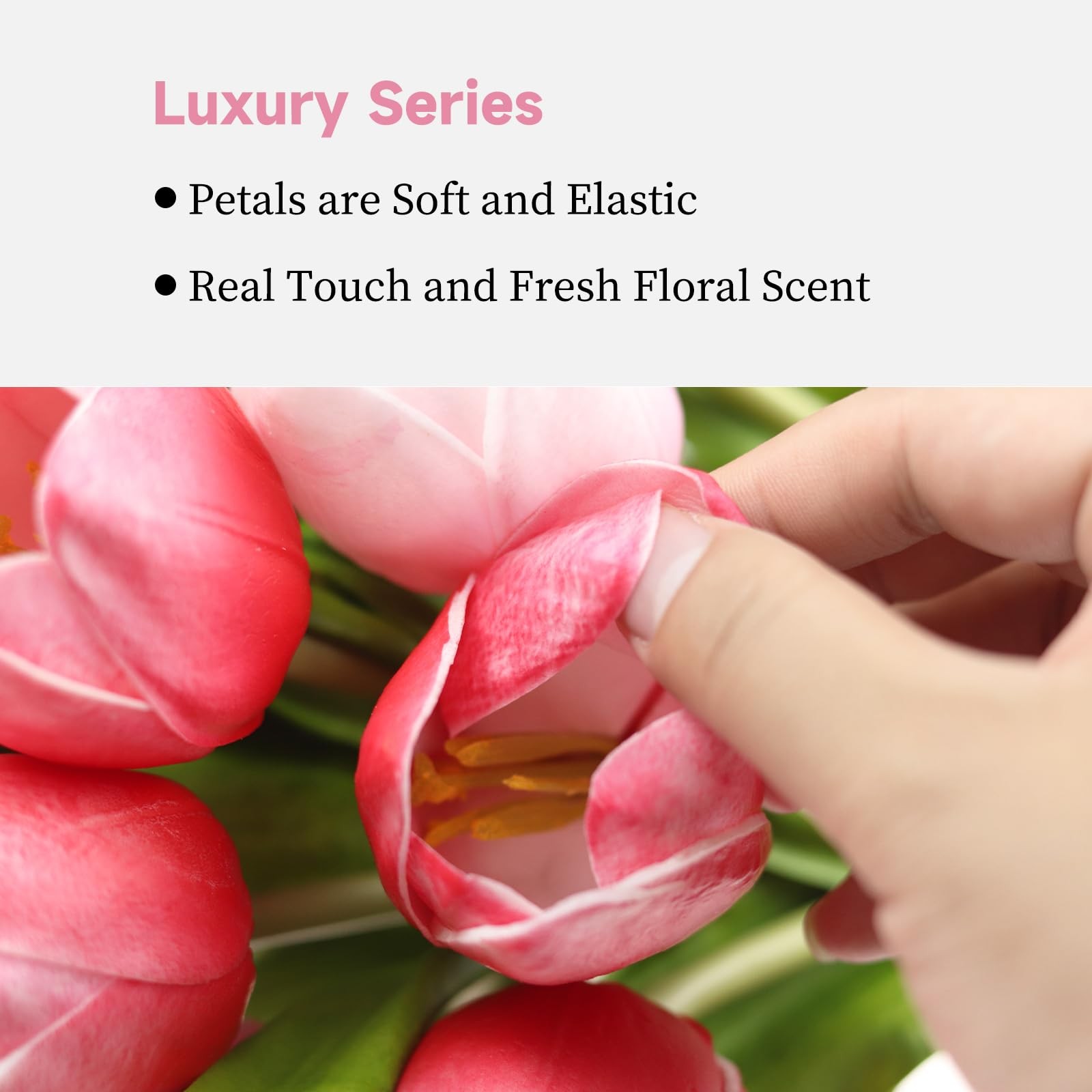 12pcs Multi Pink Real-Touch Tulips, Large, Wedding, Bridal Bouquet, Centerpiece