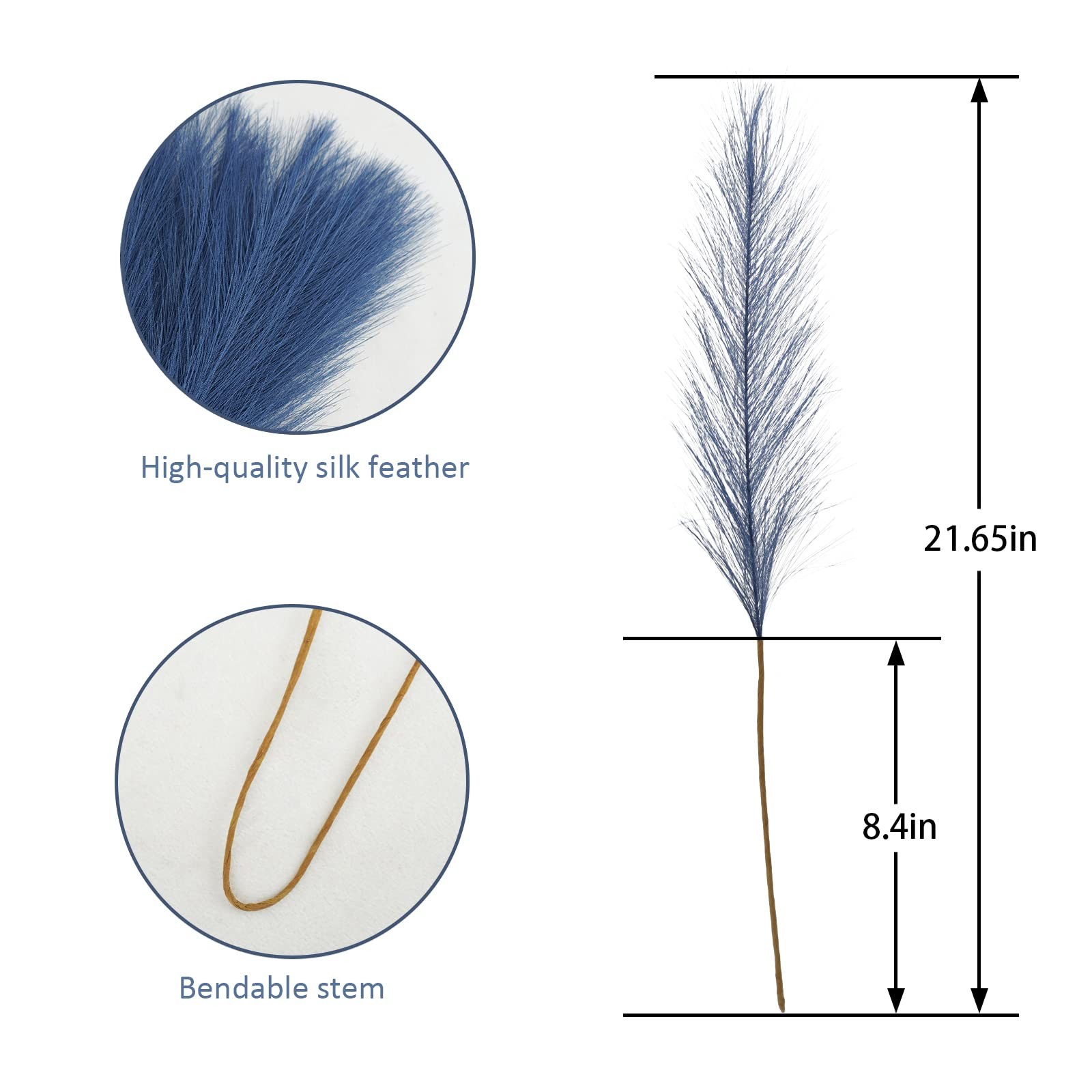 50pcs Faux Pampas Grass, 21.6″ Short Artificial Pompous Grass Floral Fake Pom…