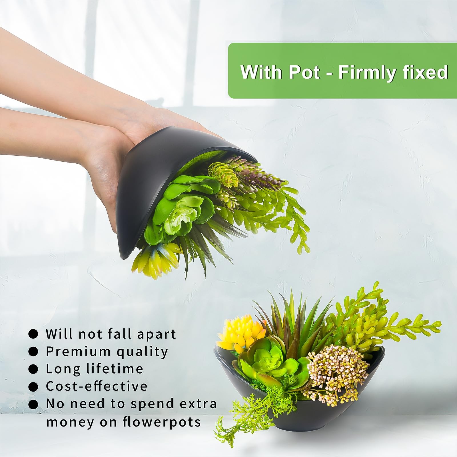 Artificial Succulents Plants, Fake Potted Plants – 7.2 Inch Faux Succulents, …