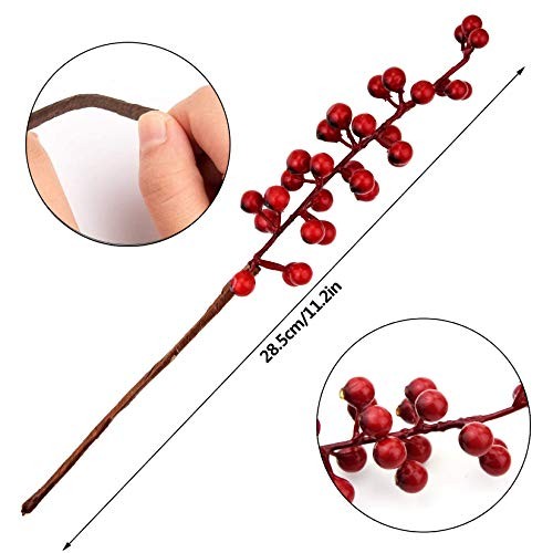 Jmkcoz 12 Pack Artificial Red Berry Stems Branches, Fake Burgundy Berry Picks
