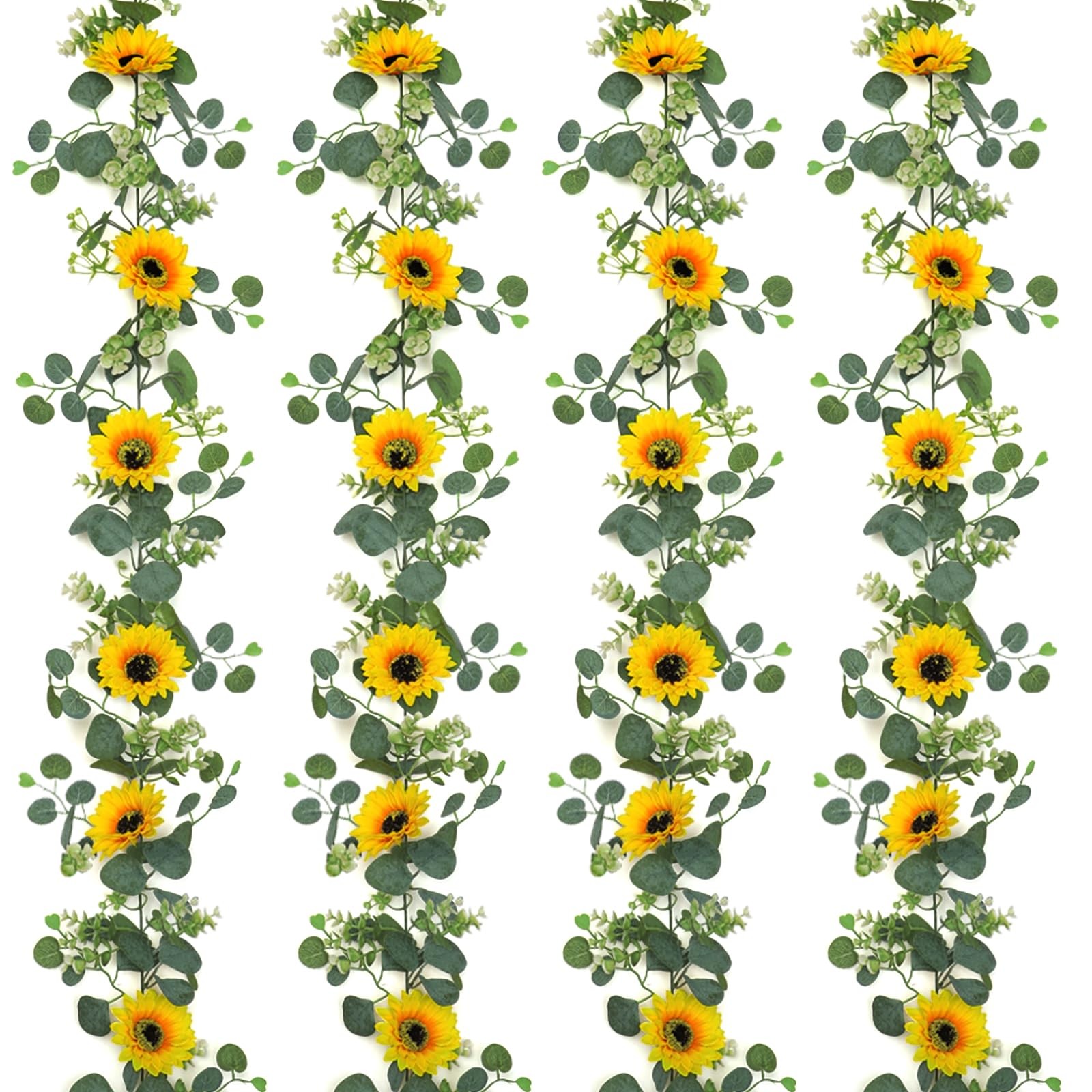 SOMYTING Artificial Sunflower Garland, 4 Packs 6ft Silk Sunflowers Vines Hang…