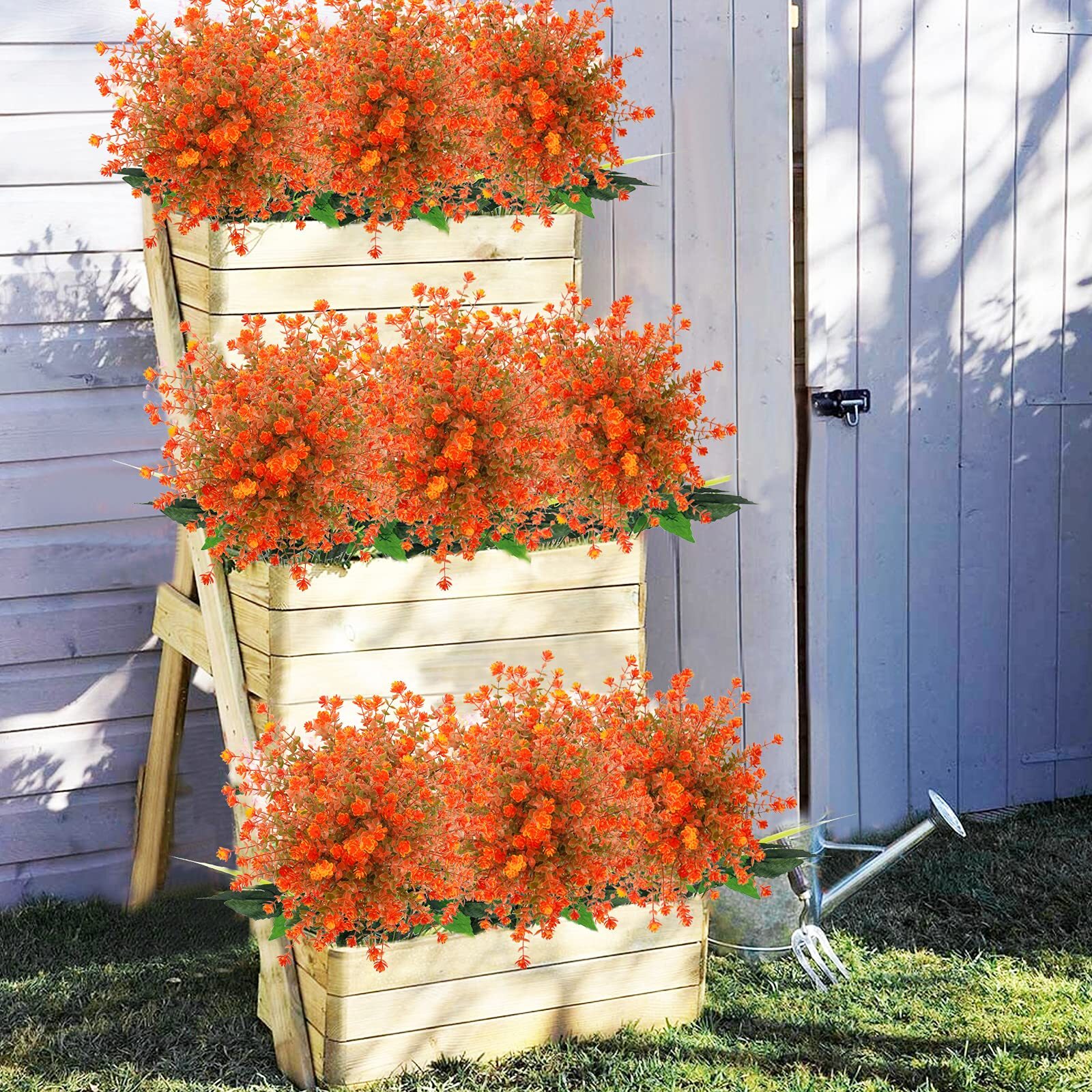 6 Bundles Artificial Fall Flowers Outdoor UV Resistant Fake Boxwood Plants Decor