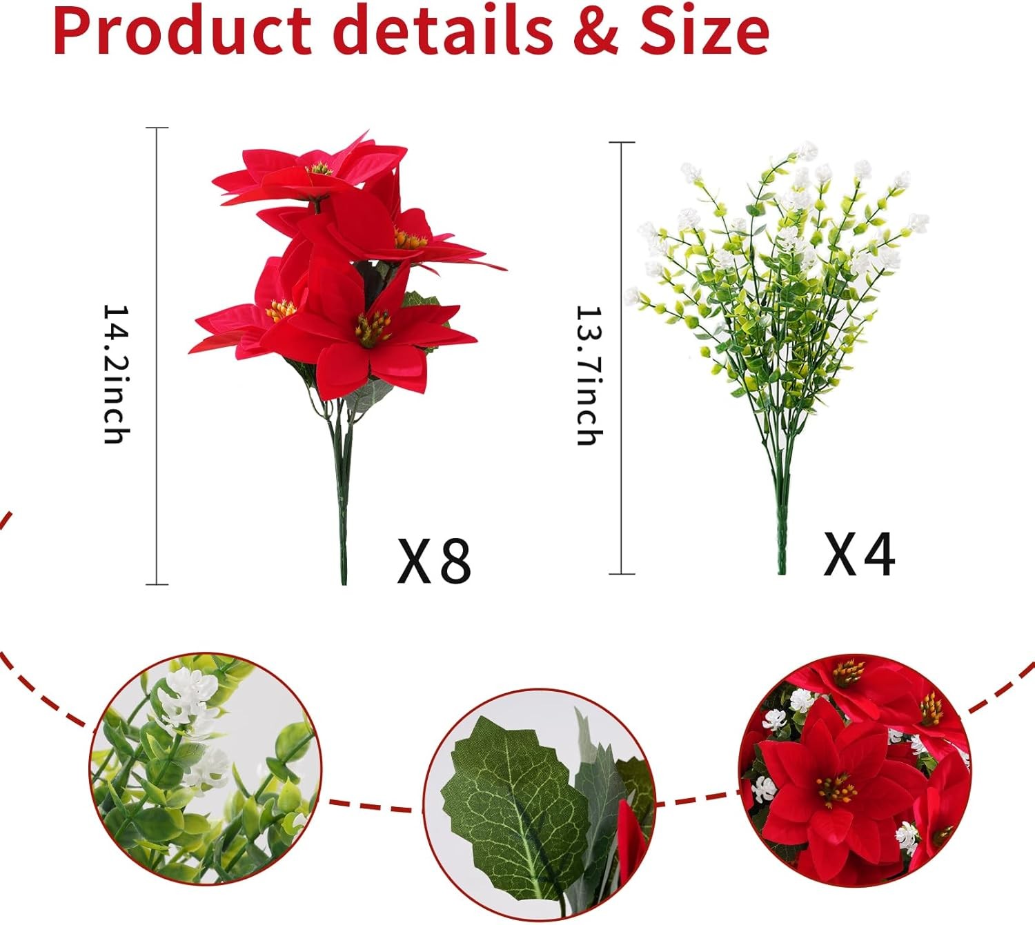Christmas Artificial Flowers for Outdoors Red Poinsettia Flowers Artificial 1…