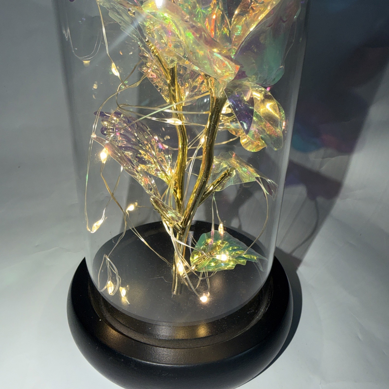 Iridescent Color Changing Flower In Glass Dome