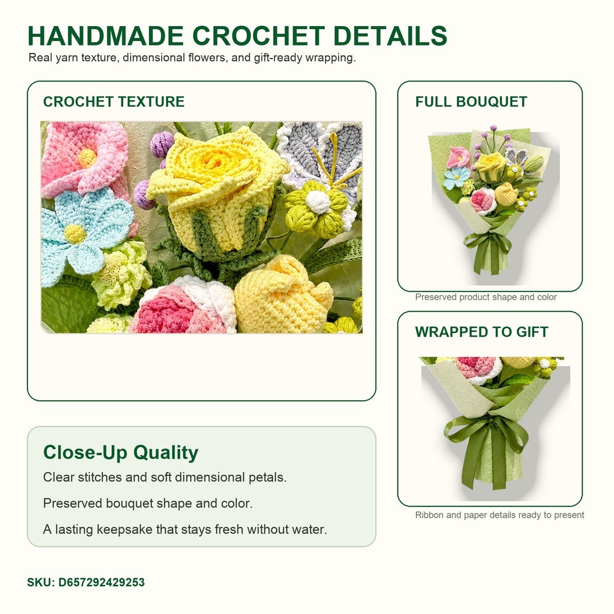 Large Yellow Blue Crochet Bouquet Premium Ready to Gift Decor