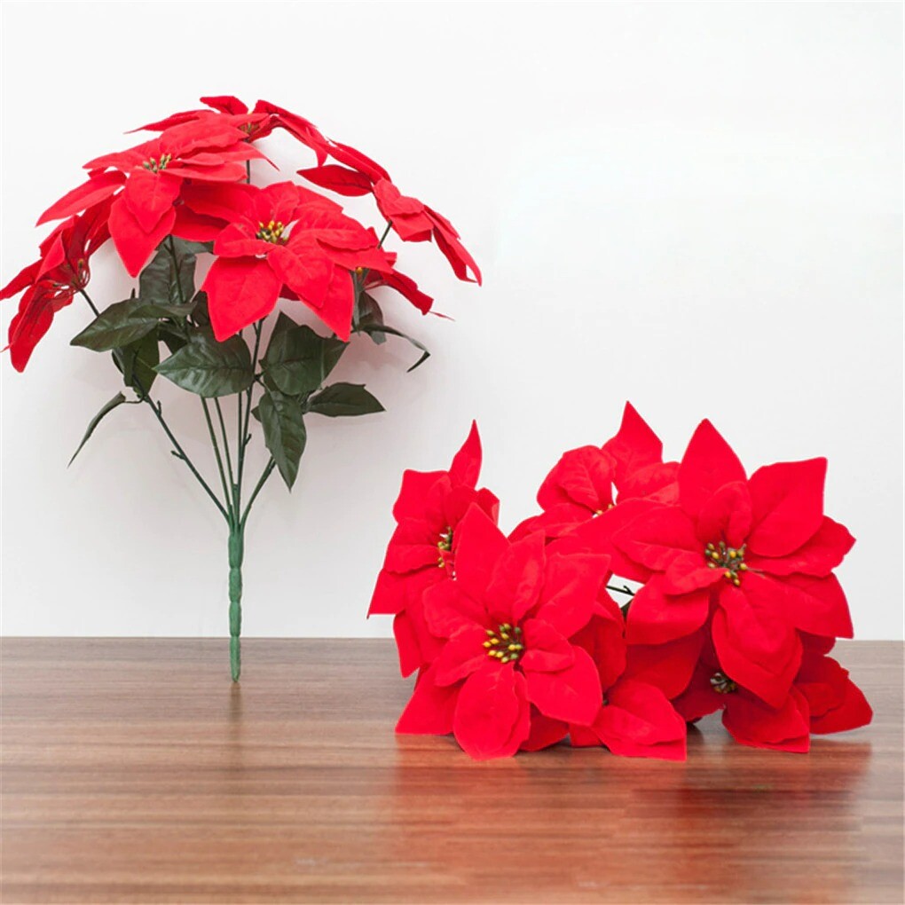 Artificial Poinsettia Flower Fake Home Flower Decor Office Home Party Decoration