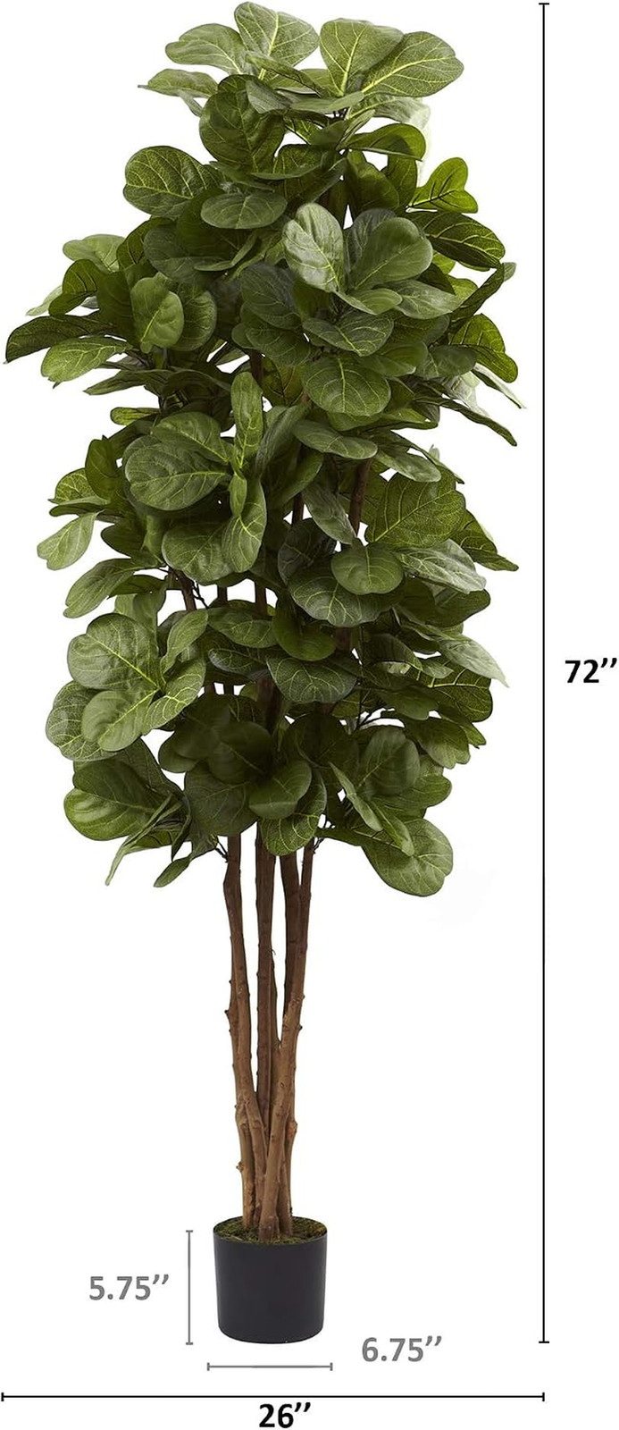 Nearly Natural 6Ft Fiddle Leaf Fig Artificial Tree with 6 Natural Trunks, 270 Lu