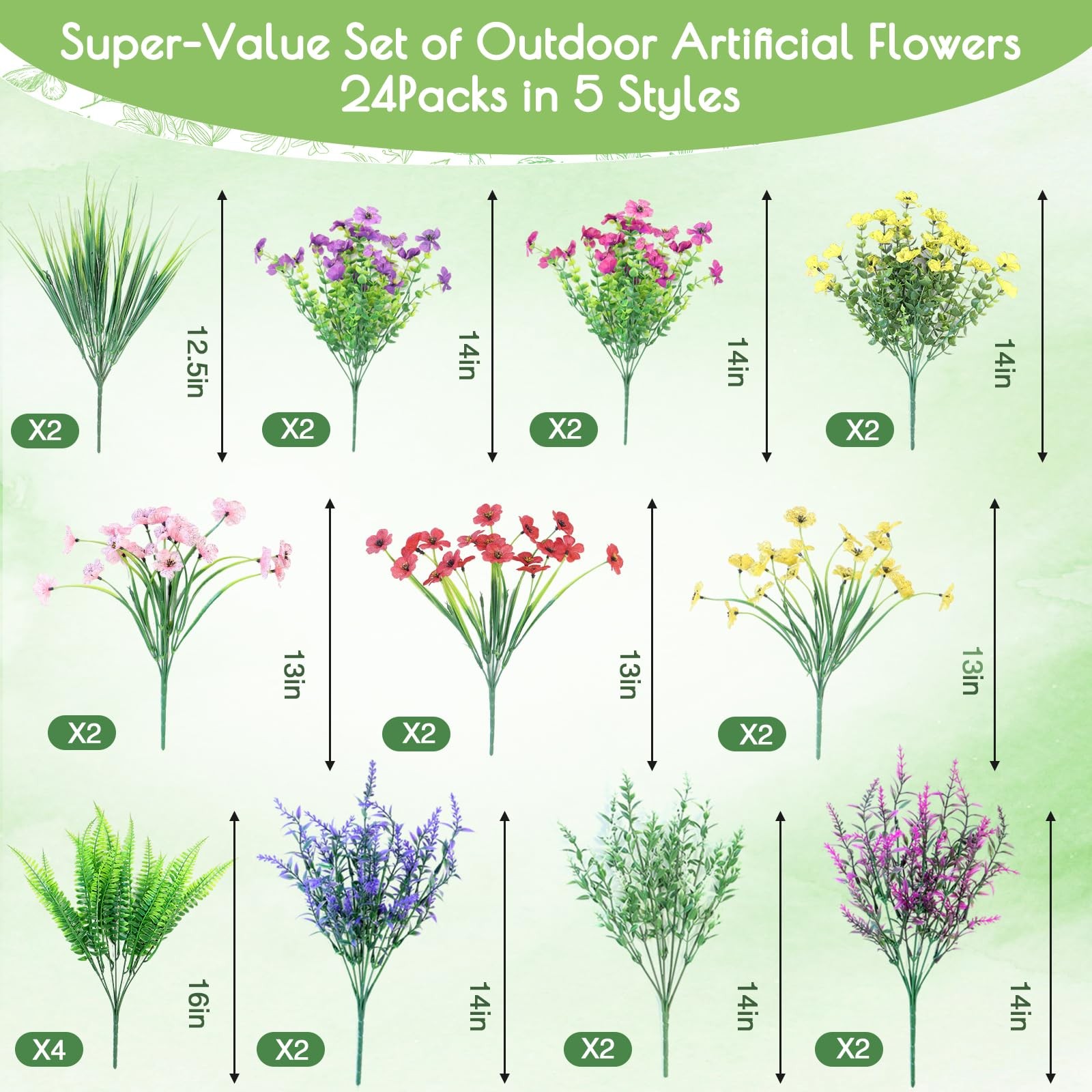 24 Bundles Artificial Flowers for Outdoors Decoration, UV Resistant Fake Silk…