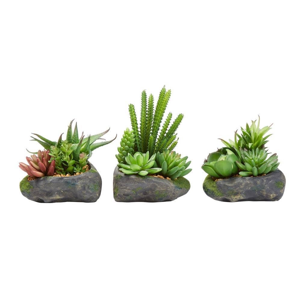 Artificial Succulent Plant Arrangements Assorted Sizes Faux Stone Pot (Set of 3)