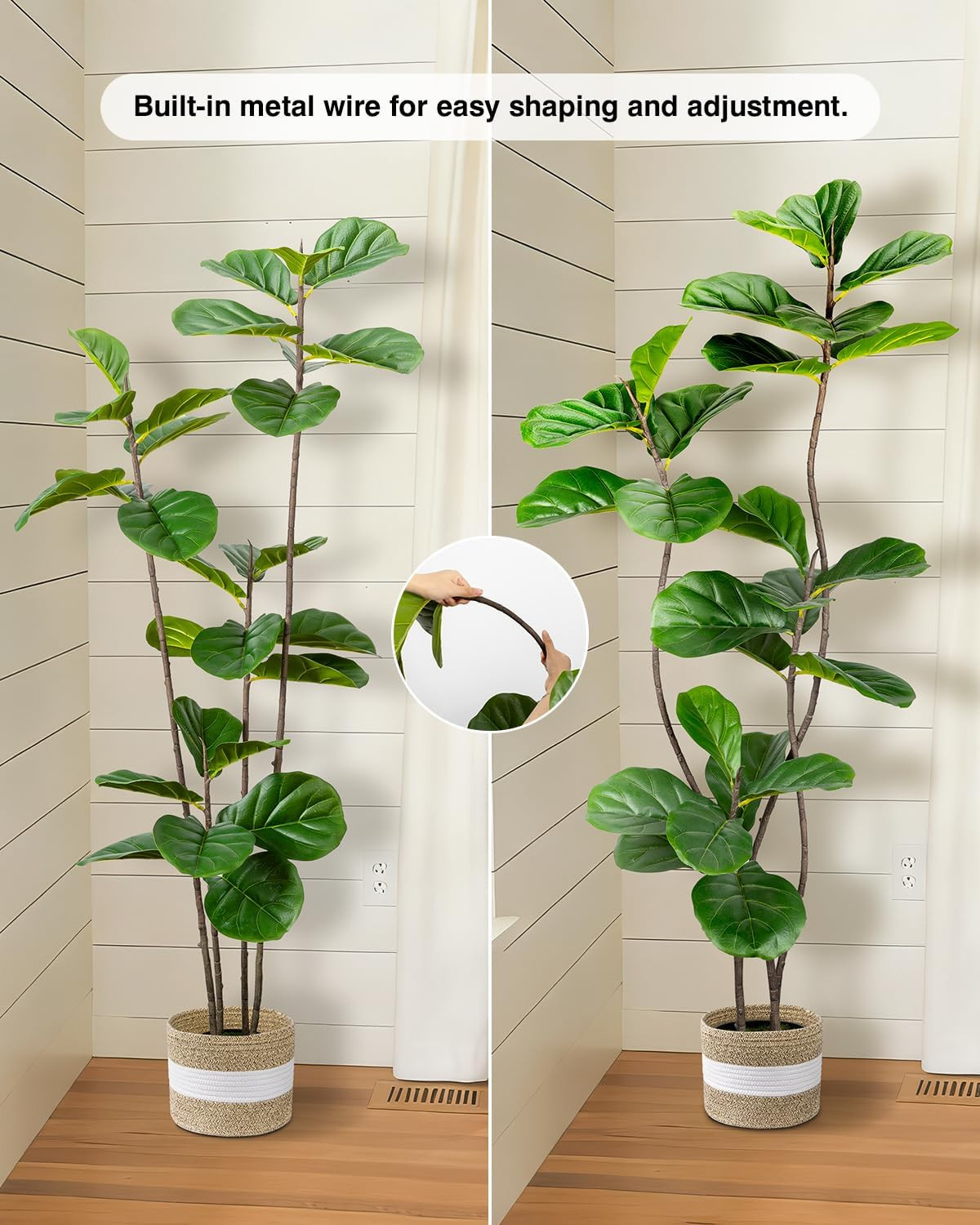Artificial Fiddle Leaf Fig Tree 5FT with Cotton Basket | Faux Large Trees Fake P