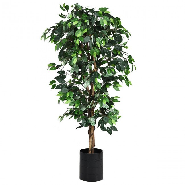 6 Feet Artificial Ficus Silk Tree Wood Trunks Indoor Outdoor Decoration Green