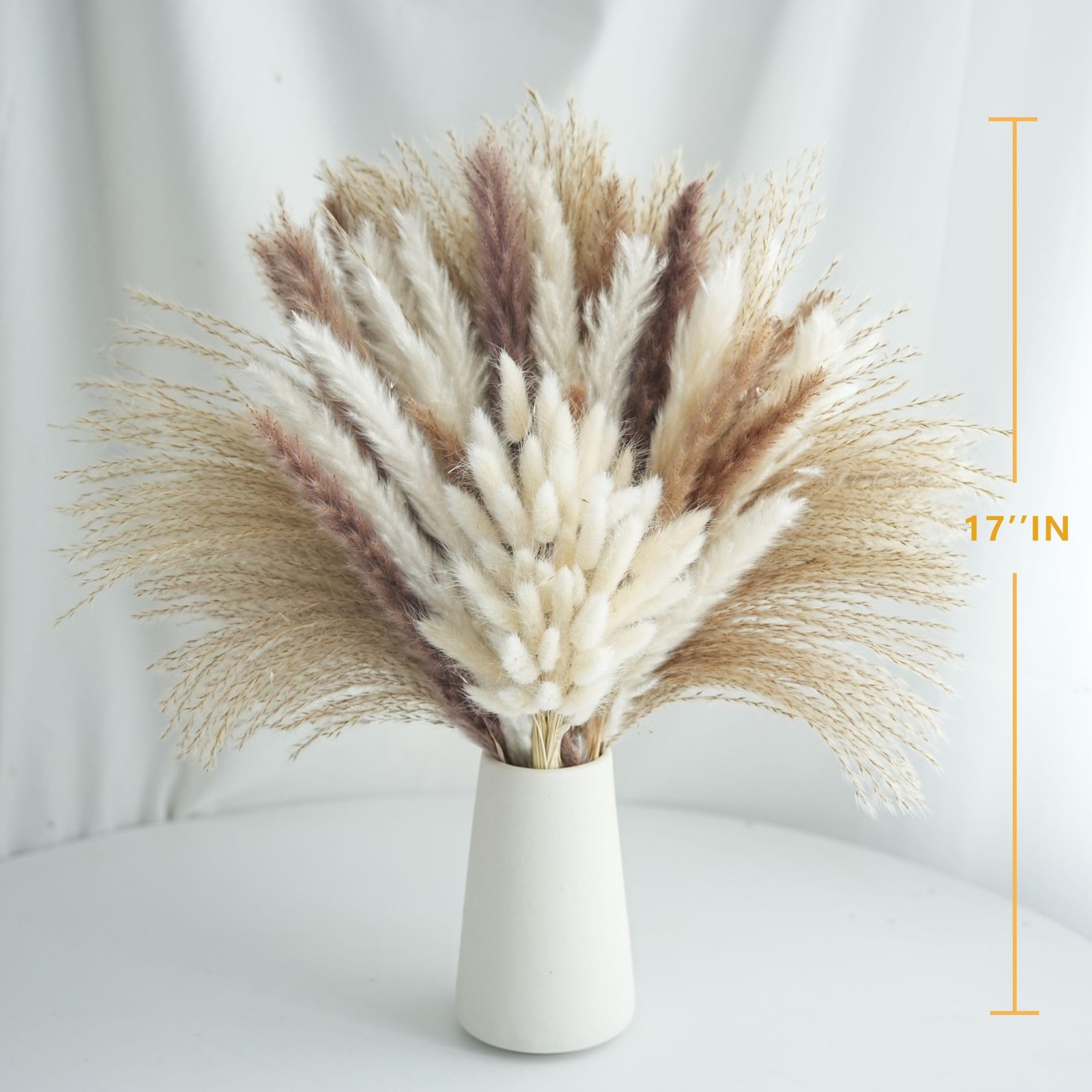 100 Pcs Natural Dried Pampas Grass & White Bunny Tails, 17″ Fluffy Boho Decor…