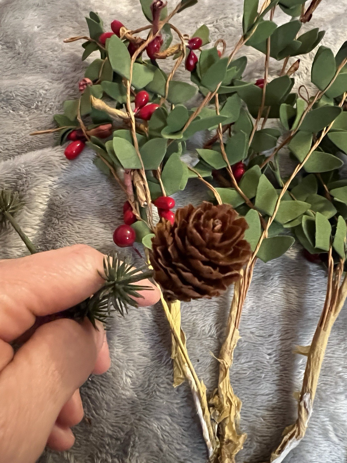 Christmas Floral Pick & Candle Ring Lot Rustic Berry Pinecone Greenery DIY