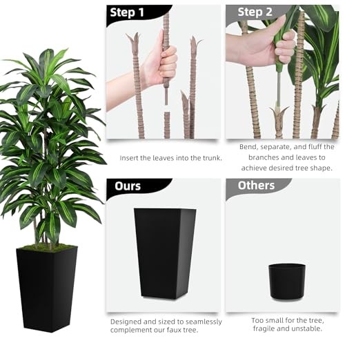 Artificial Dracaena Plant Indoor 5FT – Fake Tree with Tall Planter – 5ft White
