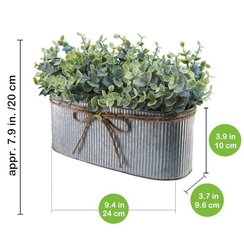 Artificial Eucalyptus Arrangement in Rustic Oval Galvanized Metal Planter Box