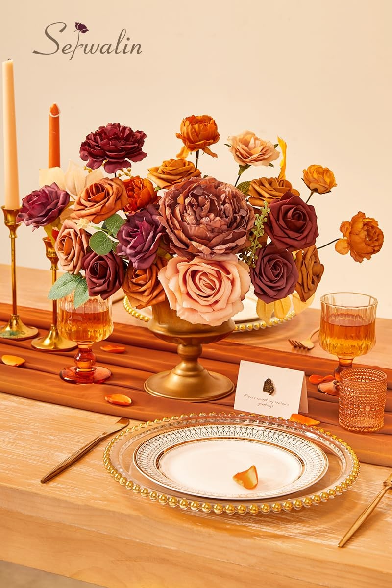 Orange Marigold Artificial Fall Flowers Fake DIY Wedding Bridal Bouquet Decor