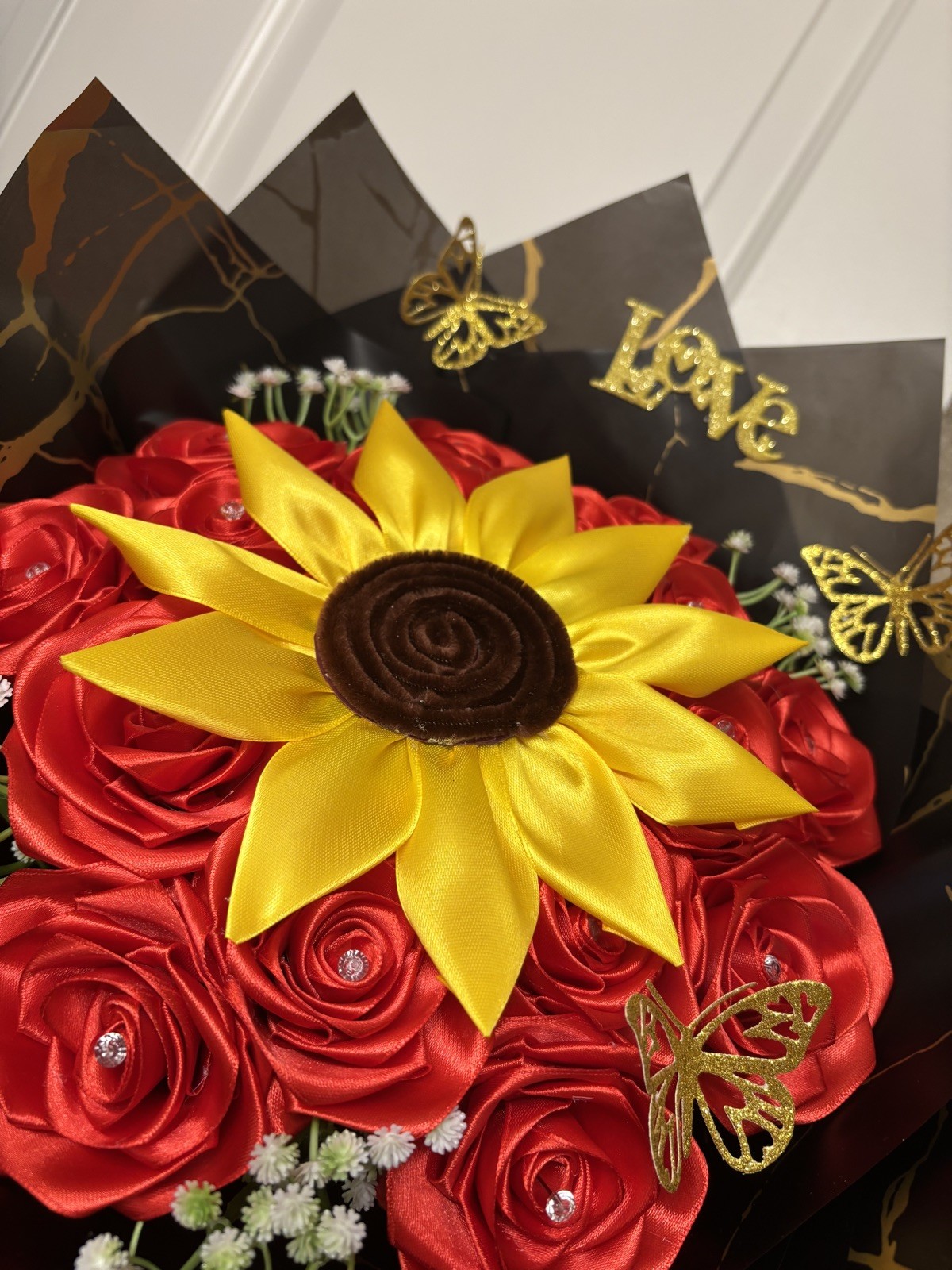 Bouquet of Handmade Eternal Roses and Sunflower Artificial Flowers