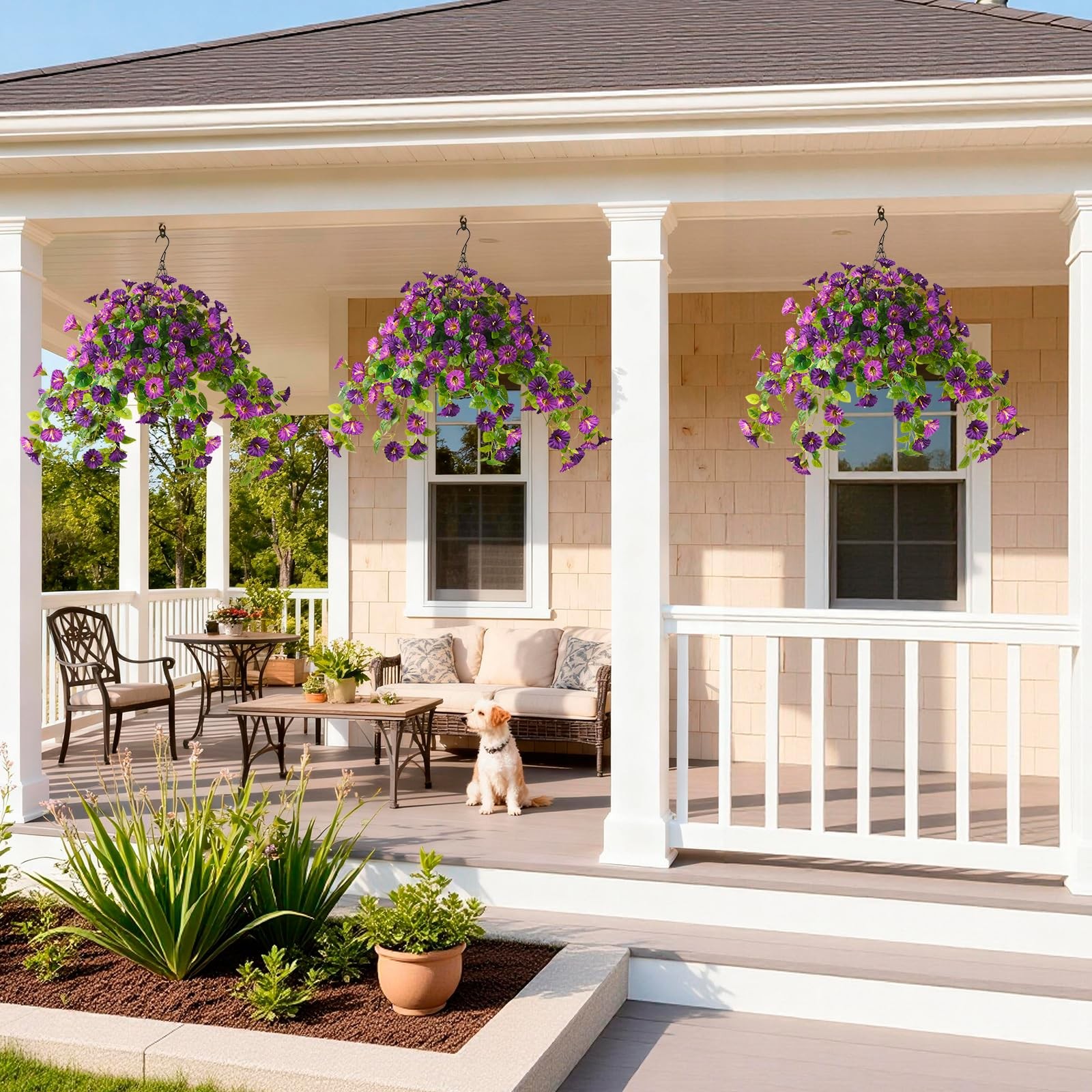 Artificial Hanging Fake Flowers with Basket Plants for Outdoor Decoration, Fa…