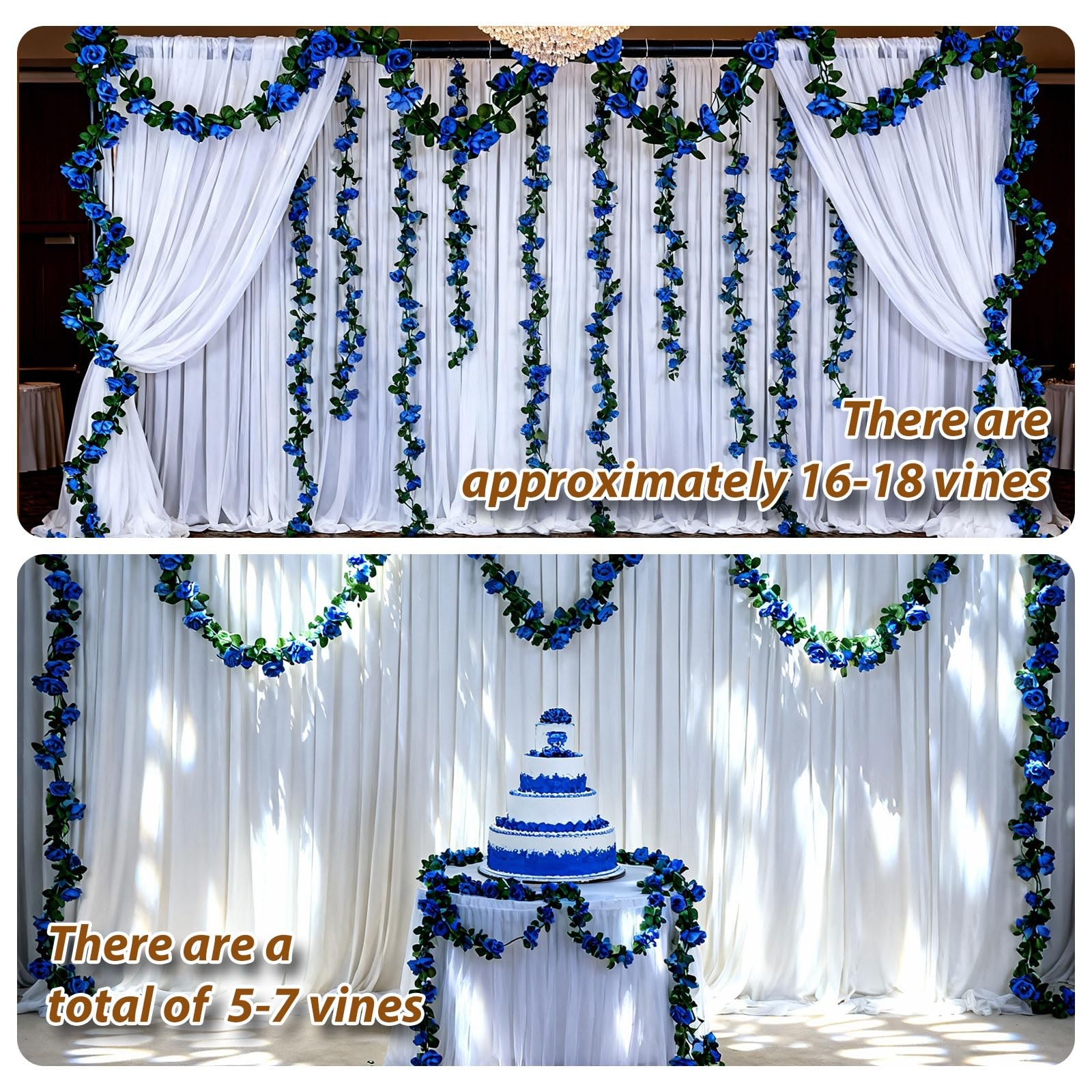 5Pcs 41FT Blue Flower Garland Artificial Rose Arch Vines Fake Spring Floral G…