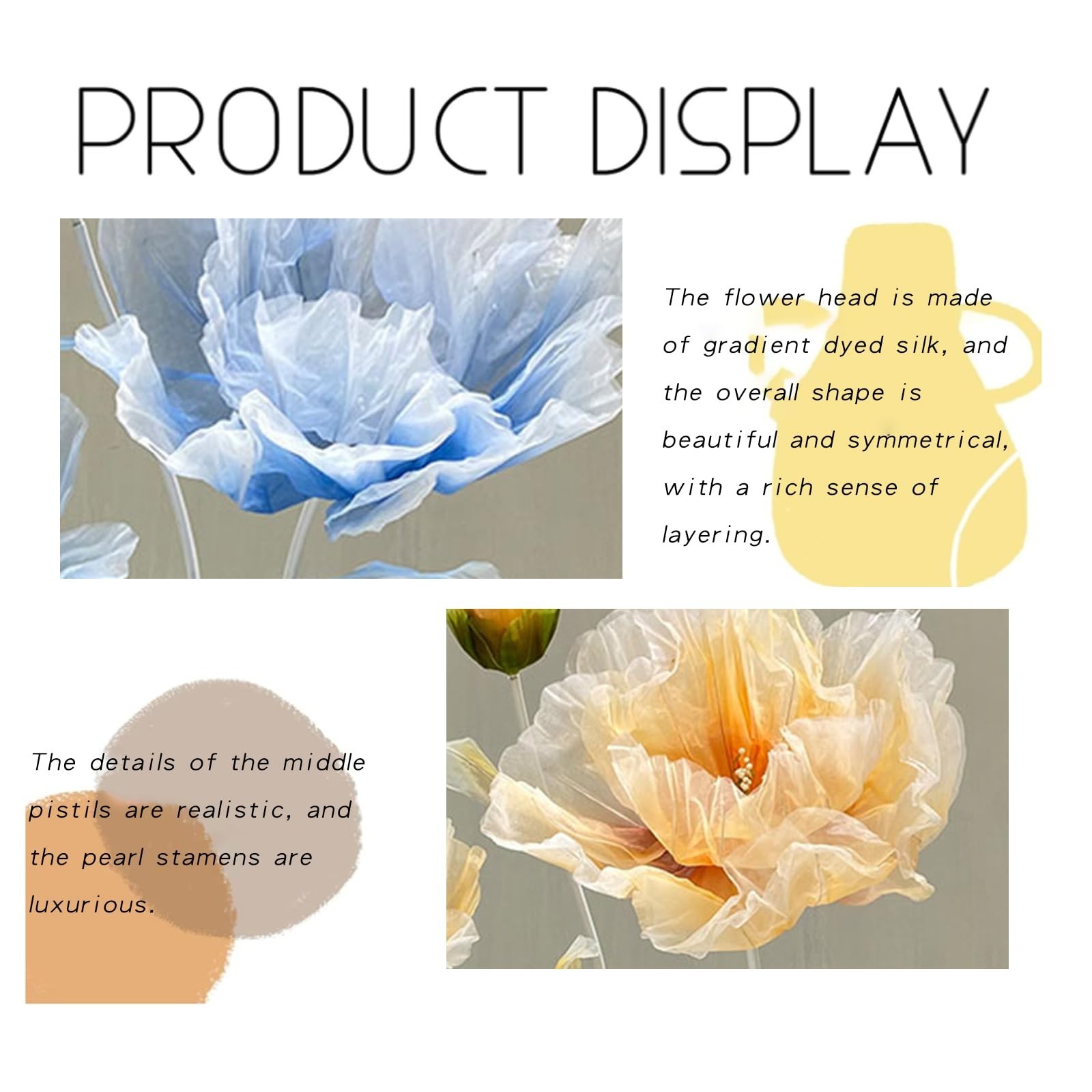 BIEJUJX Artificial Silk Flower Decoration, Large Fake Flower Standing Stems And