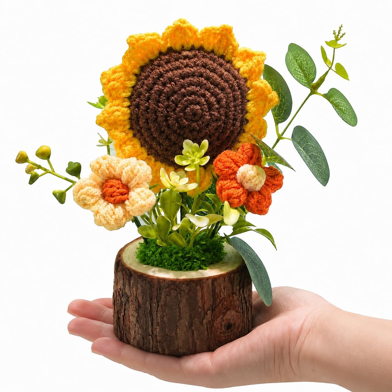 Handmade Crochet Knitted Sunflower Bouquet Creative Knitted Potted Plant Mini…