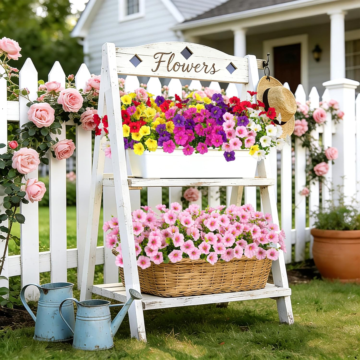 12 Bundles Artificial Flowers for Outdoors, Fake Flowers Silk Morning Glory with
