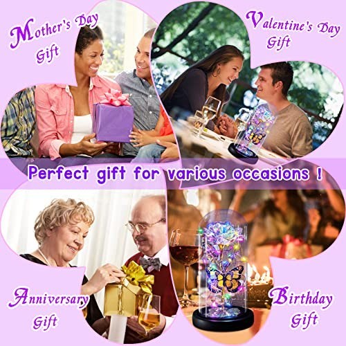Light Up Galaxy Butterfly Rose in Glass Dome – Eternal Mother’s Day Gift for Mom