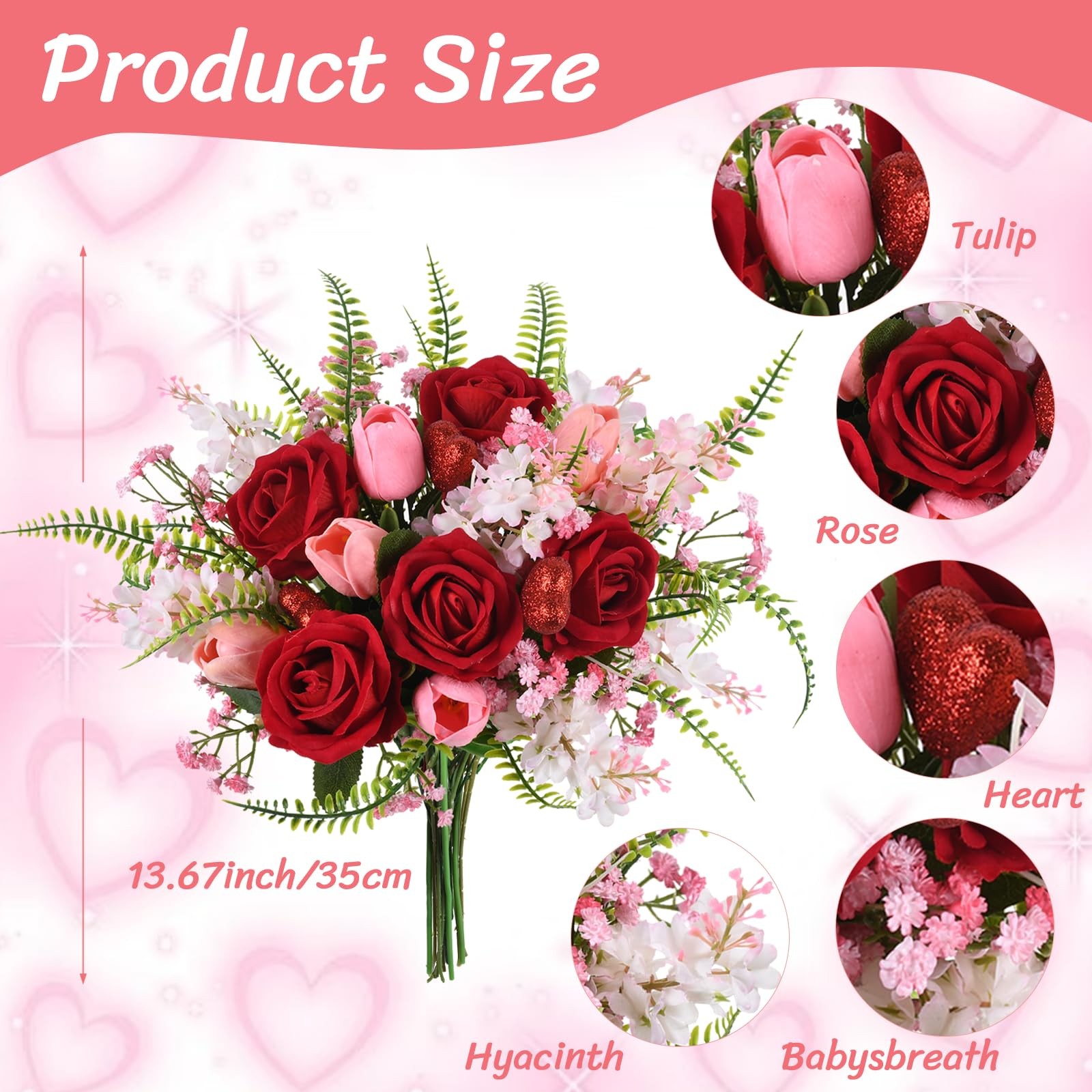 1 PC Valentines Day Decorations Artificial Flower Bouquet Red 13.67″
