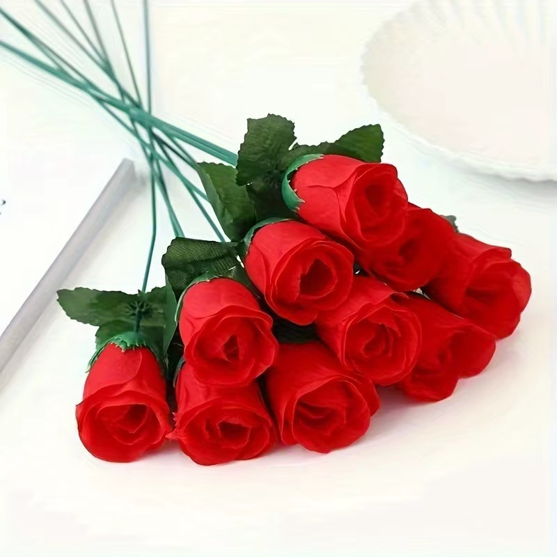 10Pcs Artificial Red Roses – Wedding Decor, Home Vase, DIY Wreaths, Fake Flowers