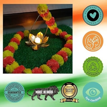 Hanging Brass Diya Set of 2 | 5FT Lotus Genda Tealight Holder Diwali Decor