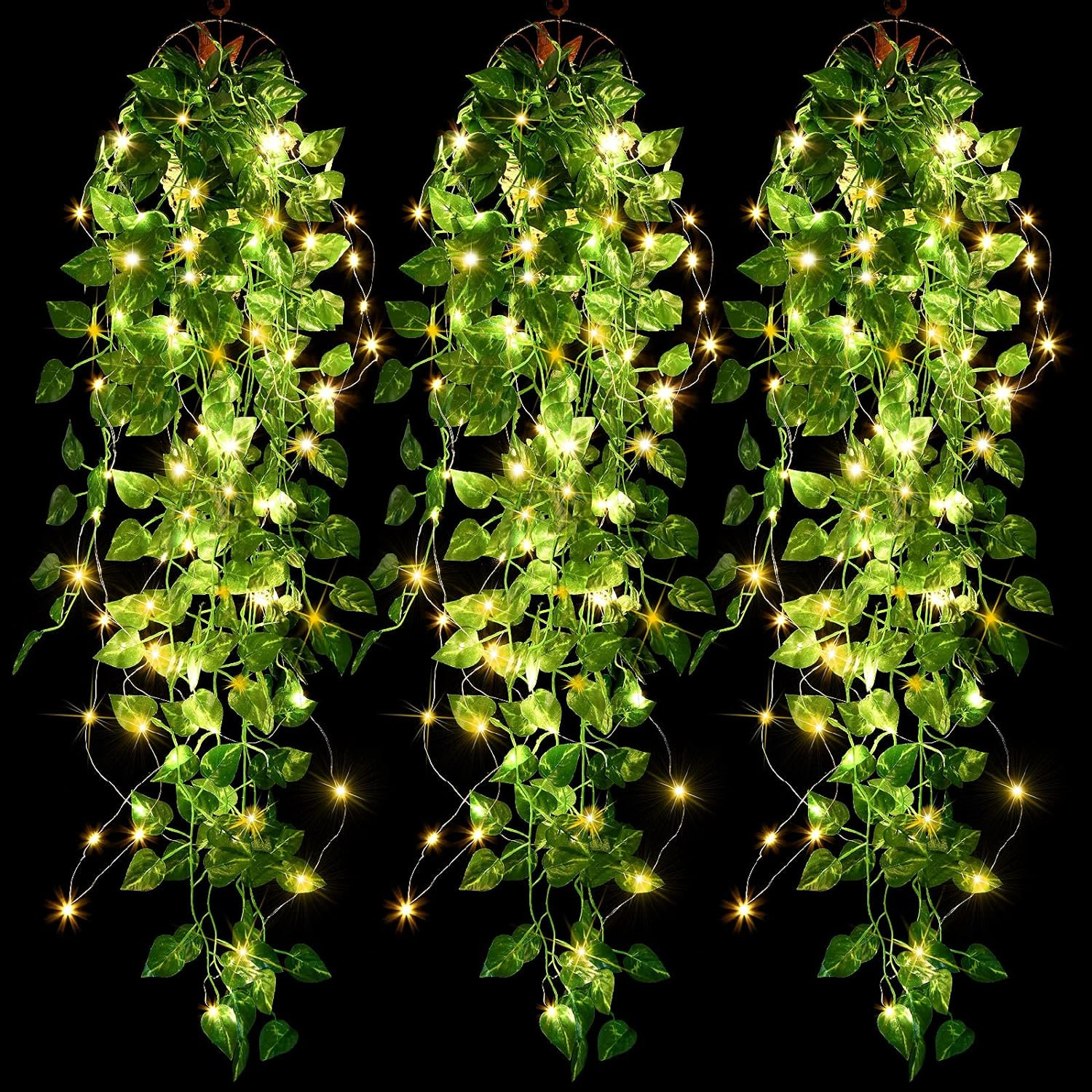 Mudder 3 Packs LED Artificial Hanging Plants, 3.6 Ft Fake Hanging Plant, Ivy Vin
