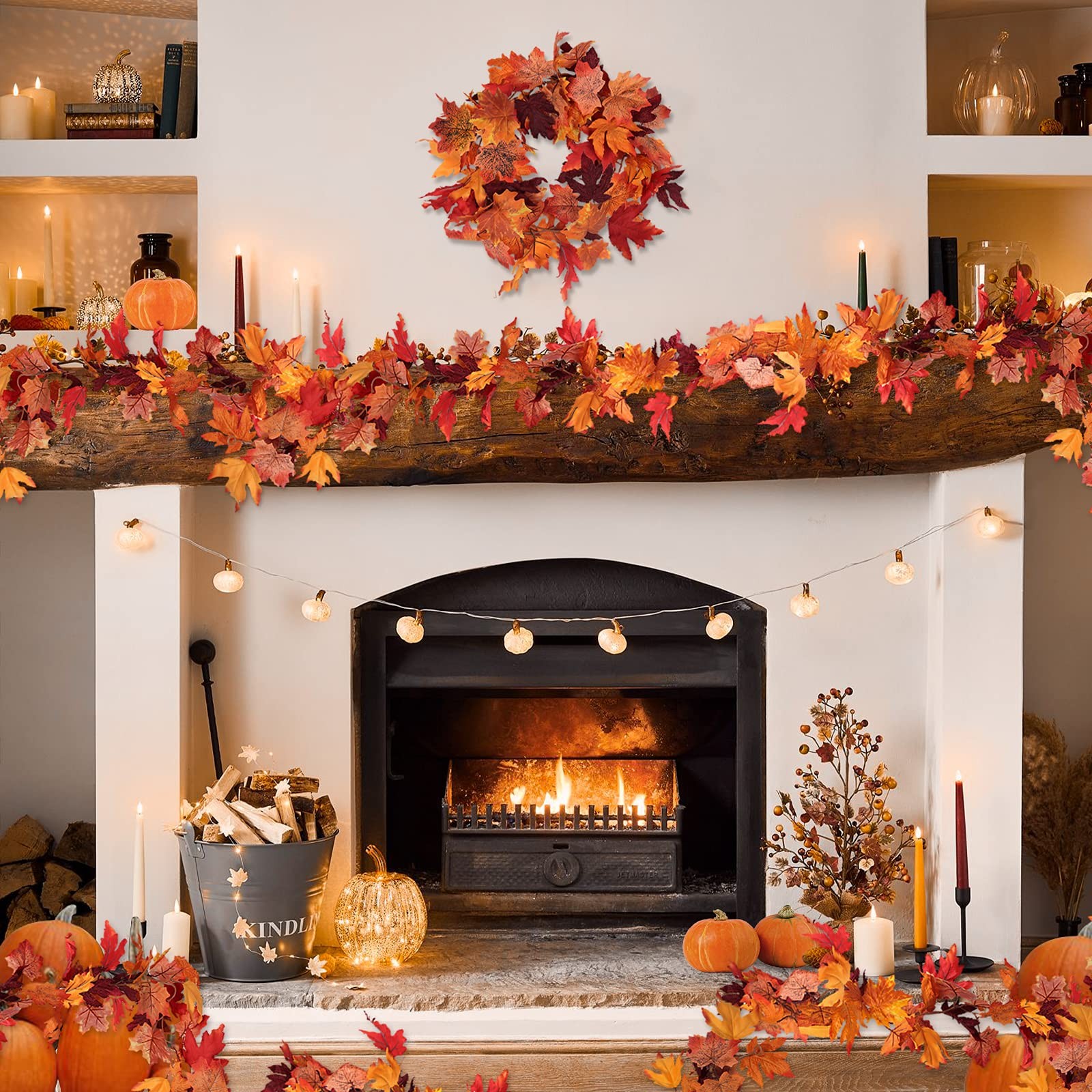 RECUTMS 2Pcs Artificial Autumn Maple Leaves Garland 2.5FT Fall Decor