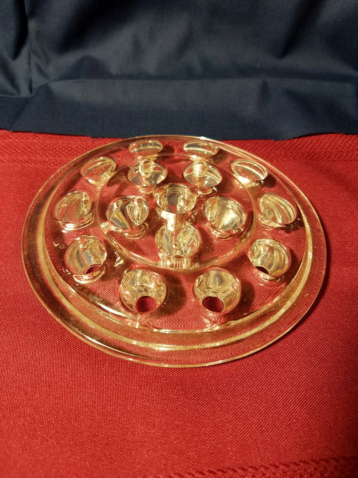 Vintage 16 Hole Glass Flower Frog Floral Arranger Pen Holder Paperweight 5 1/4″