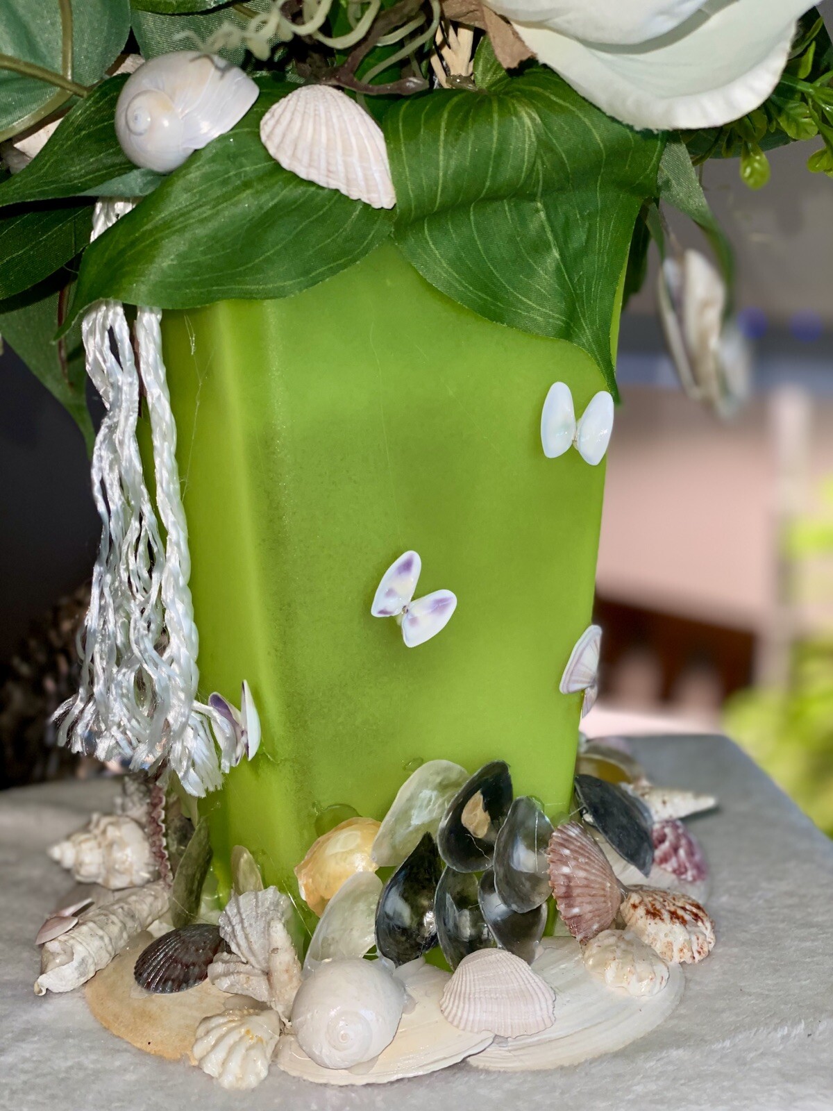 Seashell 23” Floral Arrangement, Sea Shell Vase, Flowers, Nautical, Flowers