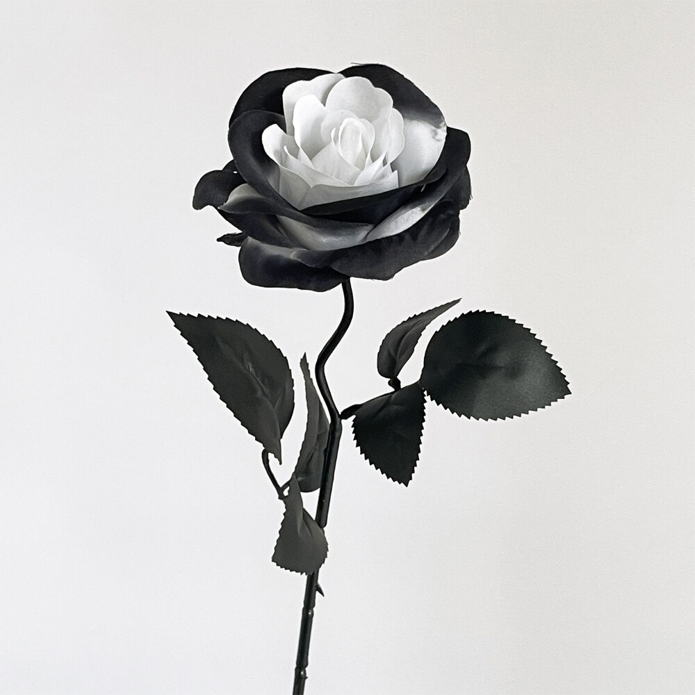 12pcs Artificial Flowers Black White Roses for Halloween Home Wedding Decor