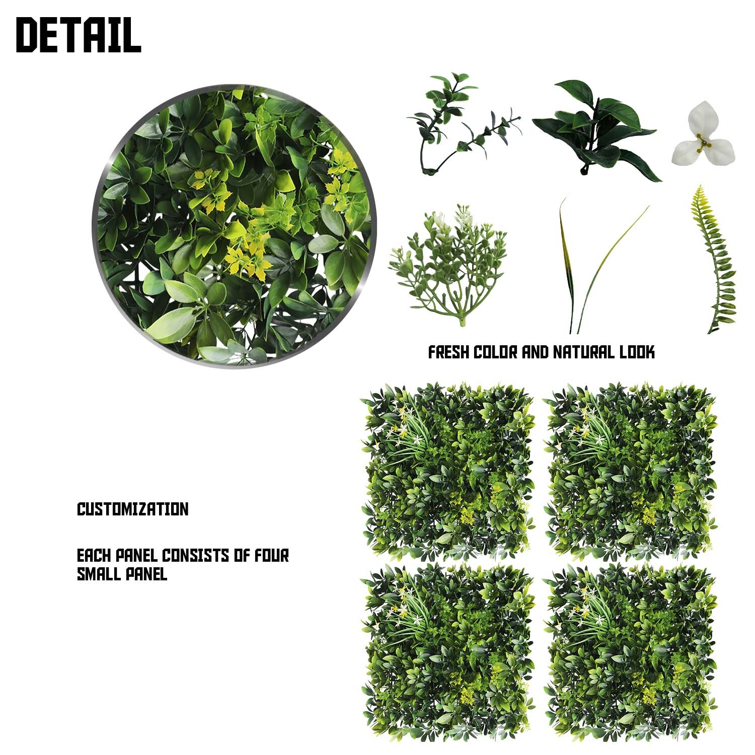 20″ Artificial Faux 3D Mix Leaves Wall Panel Fence Screen Home Outdoor Decor #06