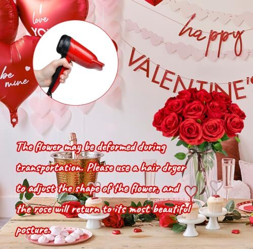 20 Pcs Roses Artificial Silk Flowers Fake Roses Bouquet with Long Stems Red