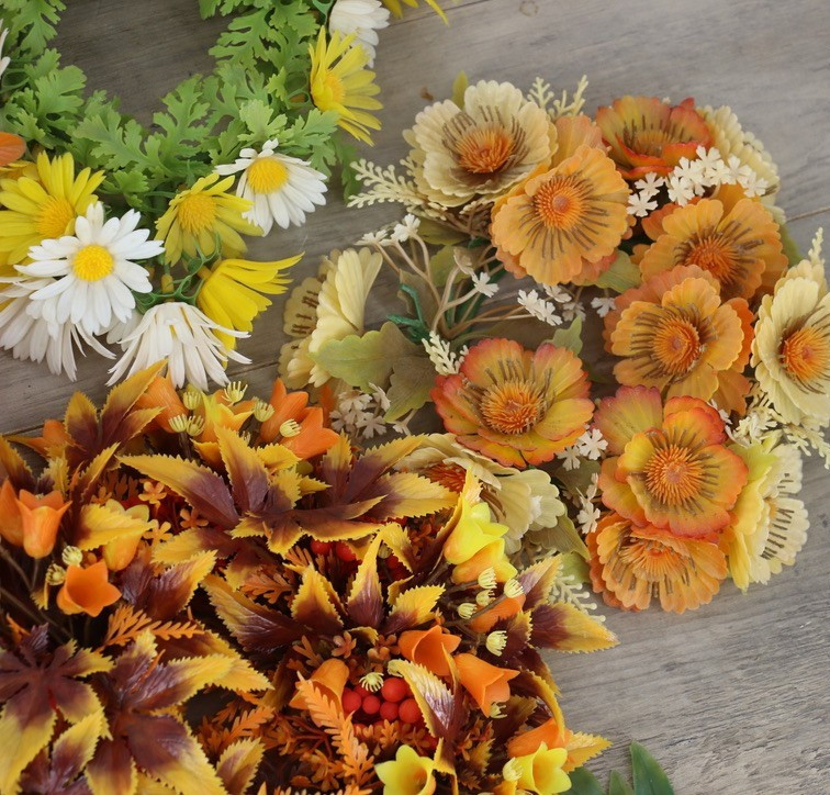 Lot 12 Vintage Artificial Fall Floral Candle Rings Table Centerpieces Autumn
