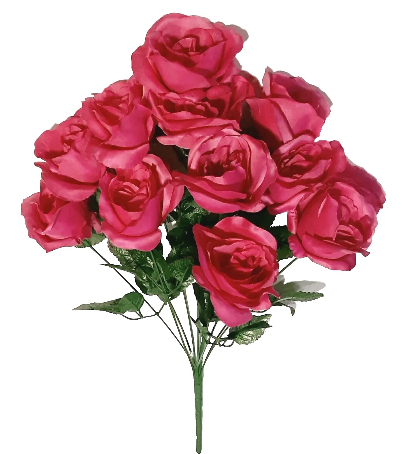 Fuchsia Pink 12-4″ Rose 21″ Bush Silk Flower Home Wedding Outdoor Decor Craft US