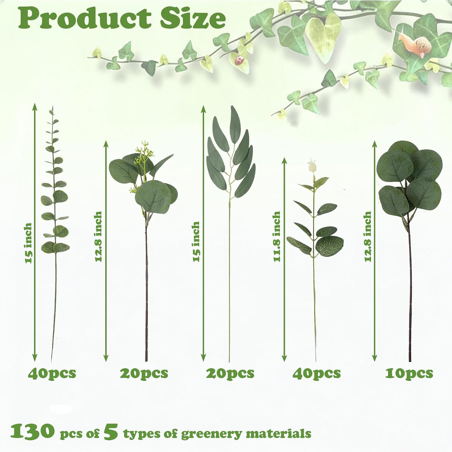 Realistic 130Pcs Artificial Eucalyptus Stems for Home Decor & Weddings