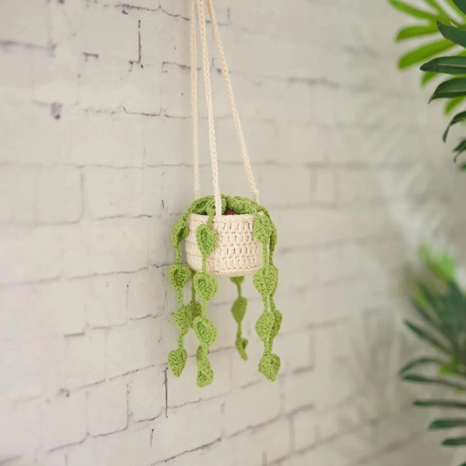 Handmade Crochet Car Plant Hanging Monstera Rearview Mirror Plant Decoration