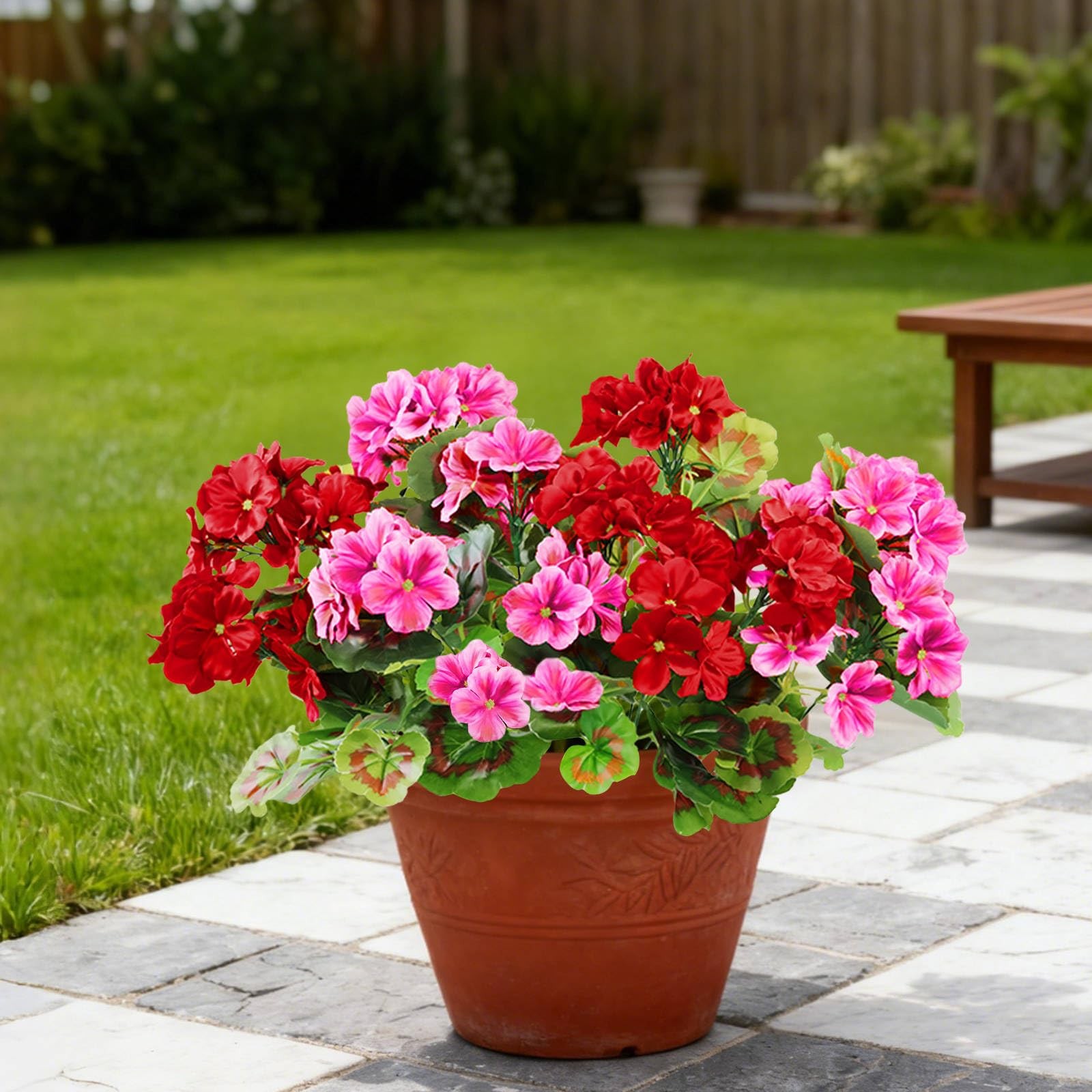 6 Bundles Artificial Geranium Flowers for Outdoors, UV Resistant Silk Geraniu…