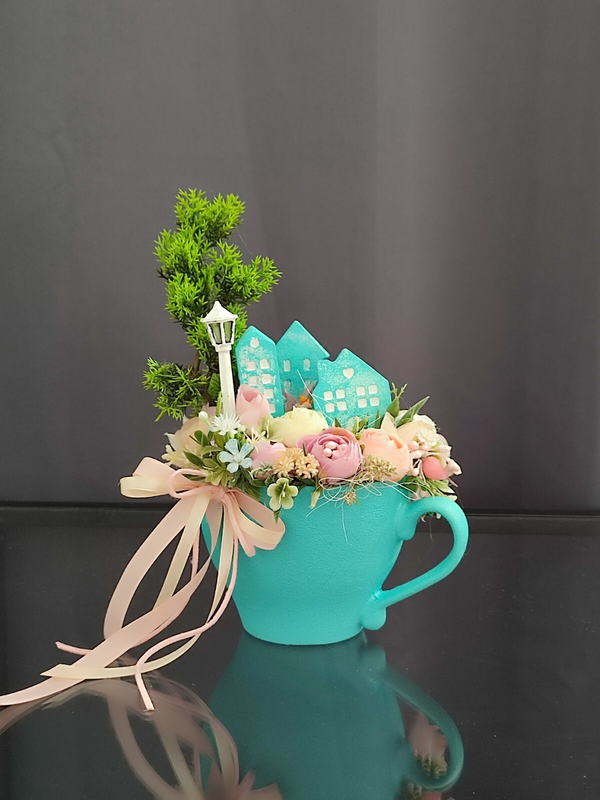 Floral Arrangement in Cup, Teacup flower bouquet, Miniature floral Arrangement