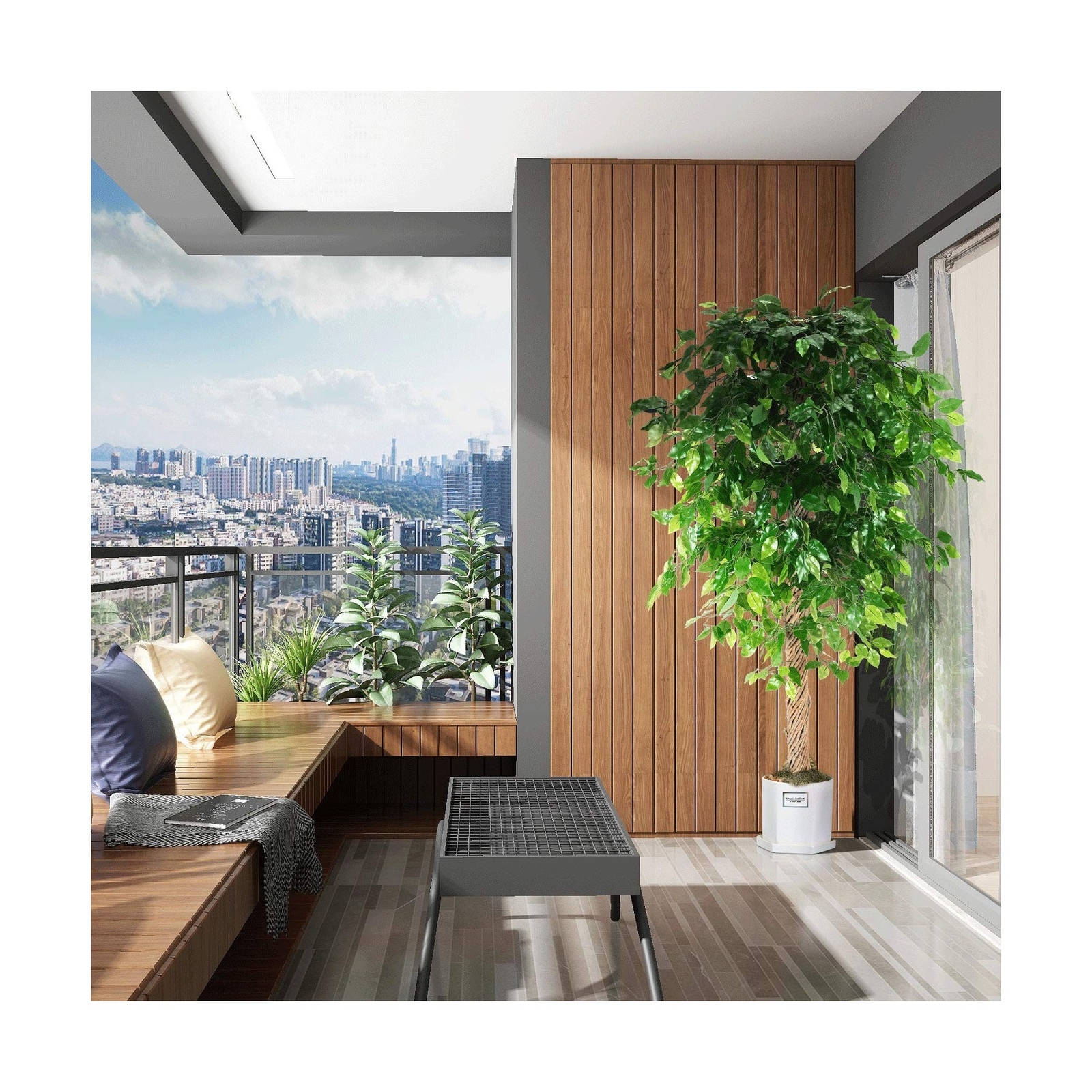 6ft Artificial Ficus Silk Tree (72in) with Plastic Nursery Pot Faux Tree, Fak…