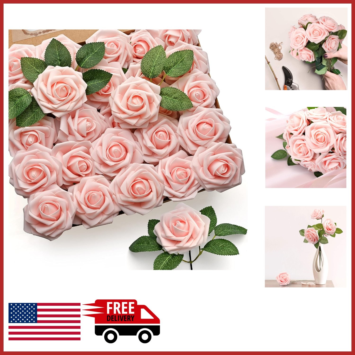 Blush Pink Foam Roses 50Pcs for Wedding Centerpieces and Floral Arrangements