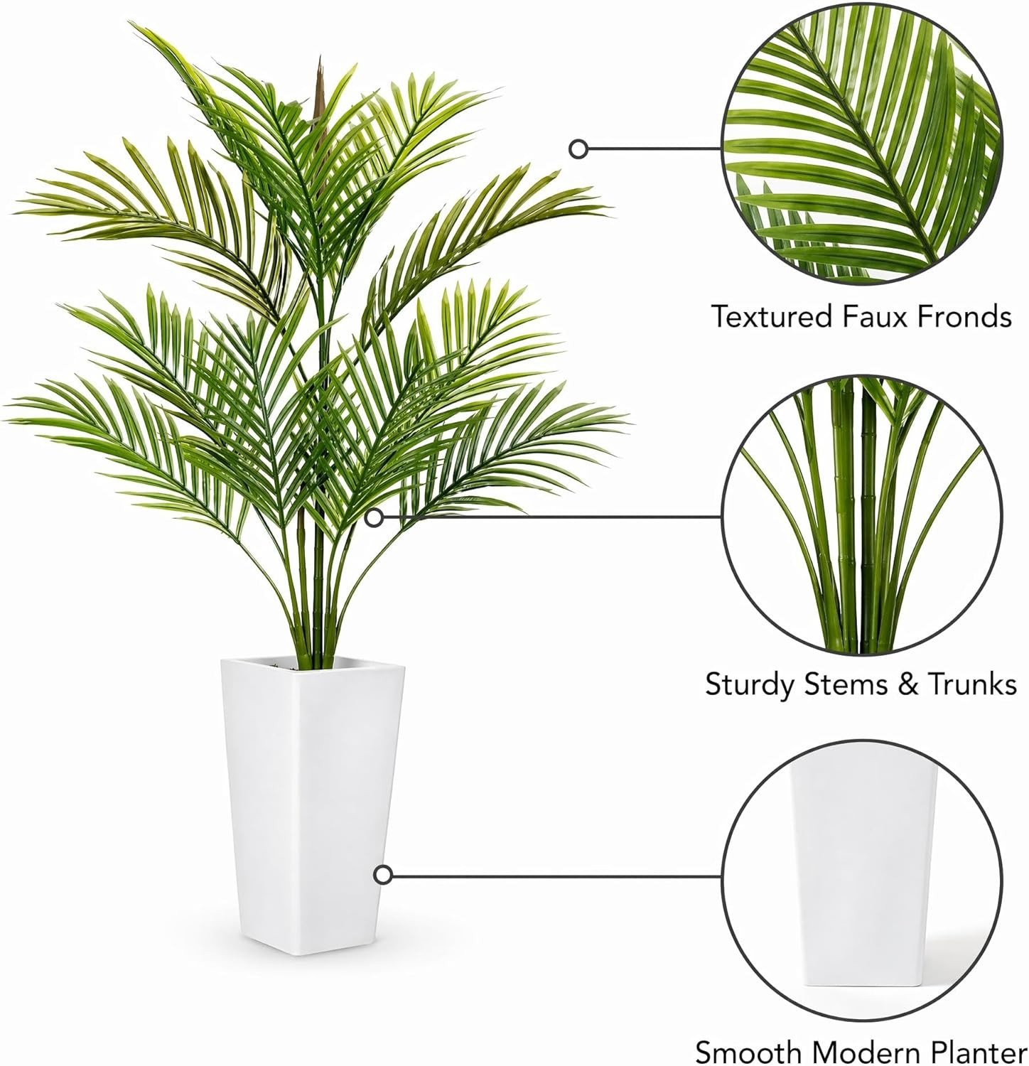 4.5FT Artificial Palm Tree, Tall Faux Plants Indoor Tropical Areca with White Pl