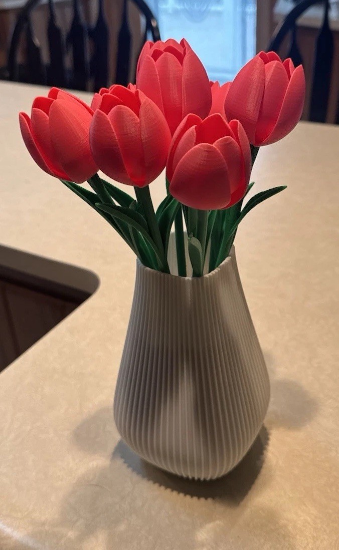 8pc Pink Tulips White Vase Aquarium Rock Artificial Flowers Valentines Day Gift